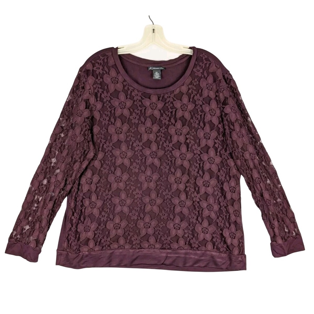 Adrianna Papell Lace Front Top Womens XXL Merlot‎ Purple Long Sleeve AD1S300585